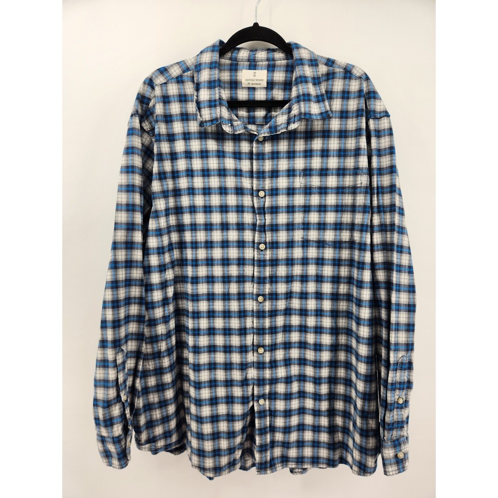 Mutual Weave Mens 2XL Blue Plaid‎ Long Sleeve Button Down Shirt Casual